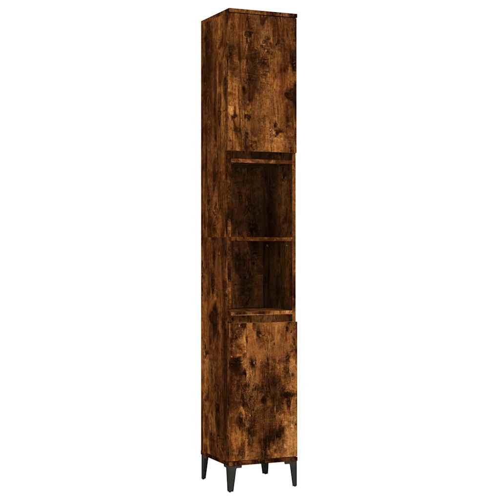 Walplus Engineered Wood Metal Bathroom Cabinet - Smoked Oak - 30 x 30 x 190 cm - Image 2