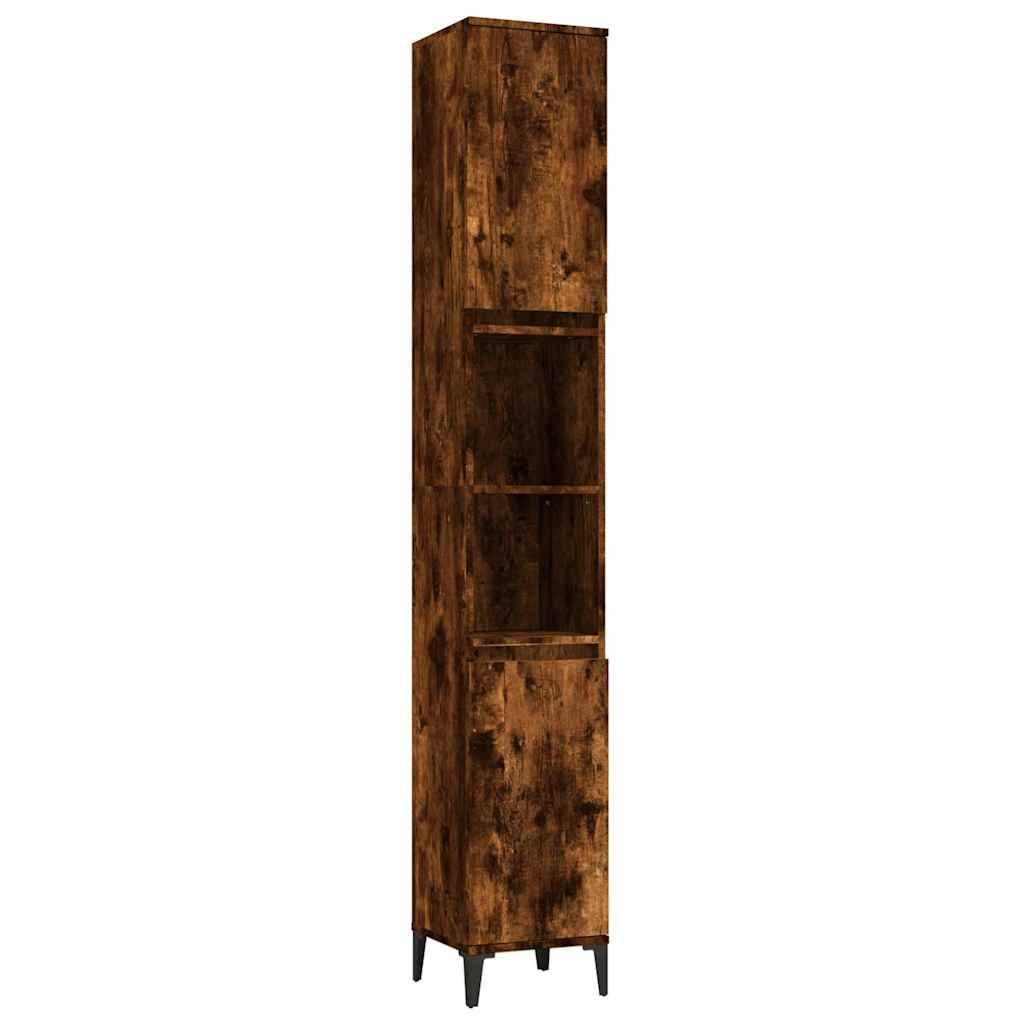 Walplus Engineered Wood Metal Bathroom Cabinet - Smoked Oak - 30 x 30 x 190 cm - Image 2