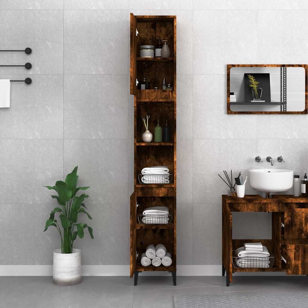 Walplus Engineered Wood Metal Bathroom Cabinet - Smoked Oak - 30 x 30 x 190 cm - Image 3