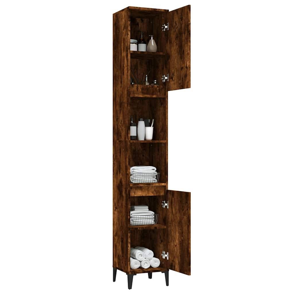 Walplus Engineered Wood Metal Bathroom Cabinet - Smoked Oak - 30 x 30 x 190 cm - Image 4
