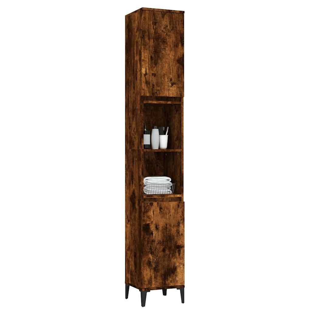 Walplus Engineered Wood Metal Bathroom Cabinet - Smoked Oak - 30 x 30 x 190 cm - Image 5