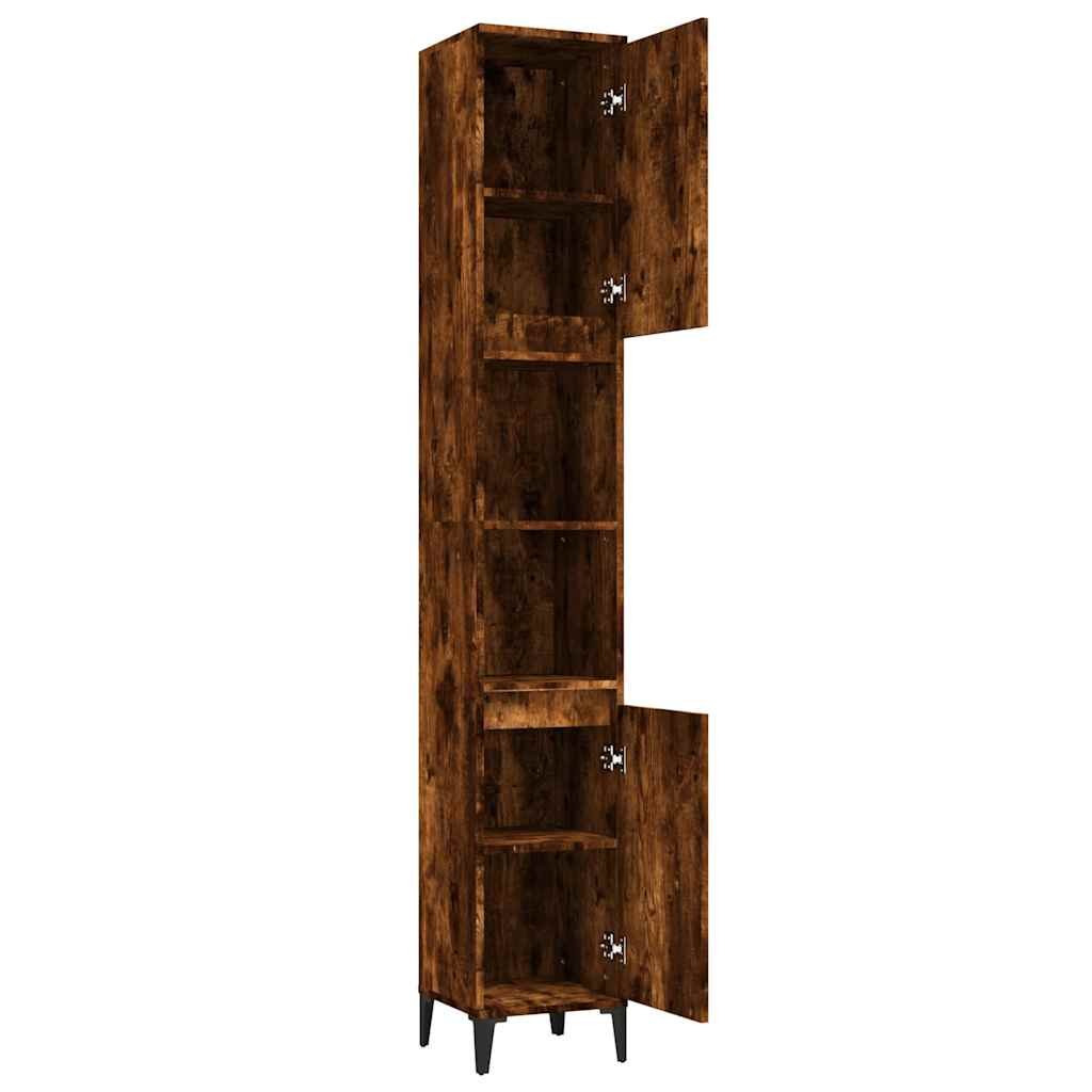 Walplus Engineered Wood Metal Bathroom Cabinet - Smoked Oak - 30 x 30 x 190 cm - Image 6