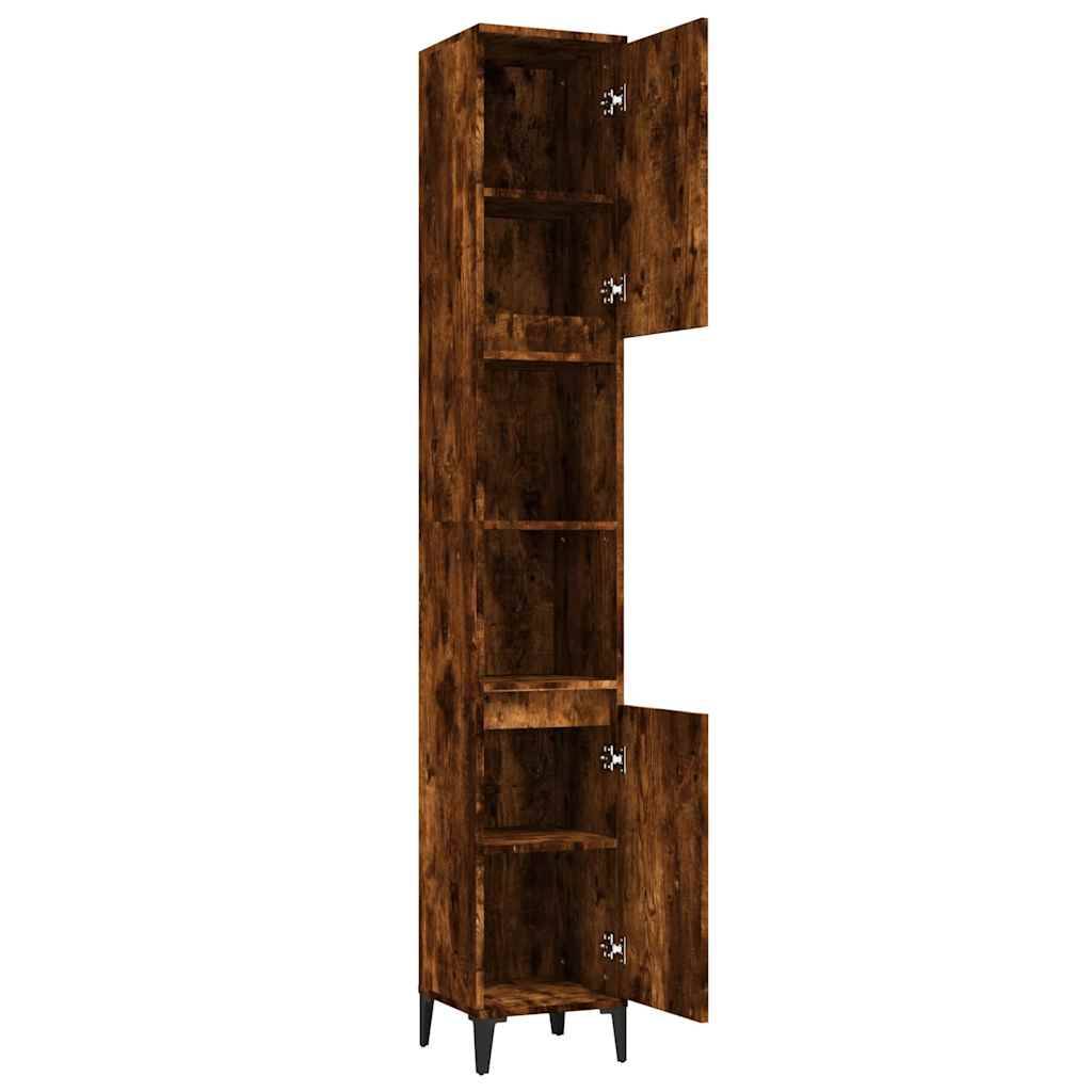 Walplus Engineered Wood Metal Bathroom Cabinet - Smoked Oak - 30 x 30 x 190 cm - Image 6