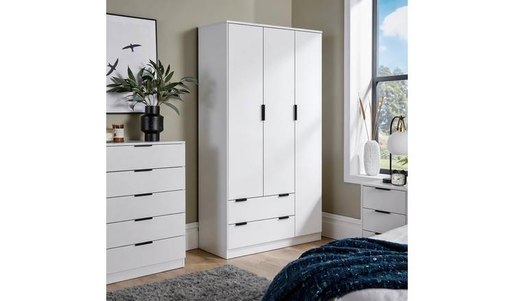 Home Source Phoenix 3 Door 2 Drawer Wardrobe - White