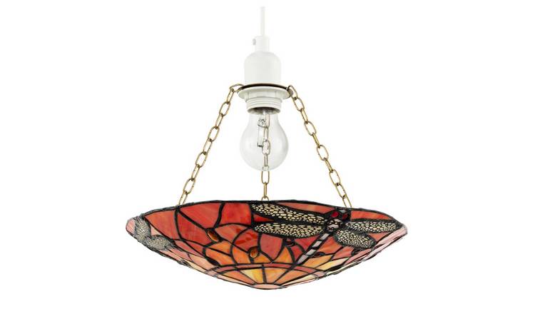 Happy Homewares Orange Dragonfly Tiffany Glass Easy Fit Pendant Shade - 30cm