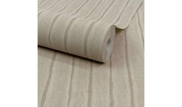 Grandeco Boutique Kalema Fabric Stripe Embossed Wallpaper - Beige Taupe