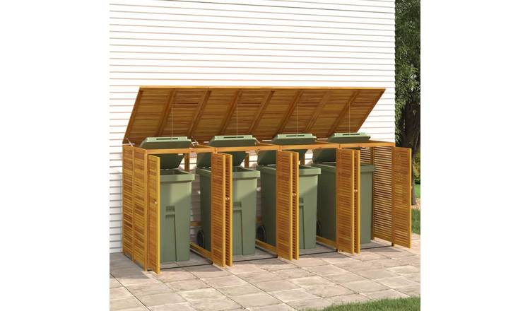 Walplus Quadruple Wood Wheelie Bin Store - 280 x 89 x 117 cm