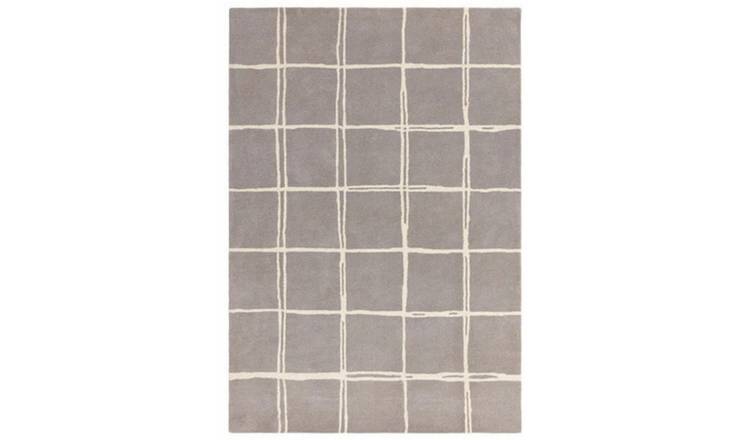 Mega Flooring Grey Shaggy Chequered Rug - 80 x 150cm