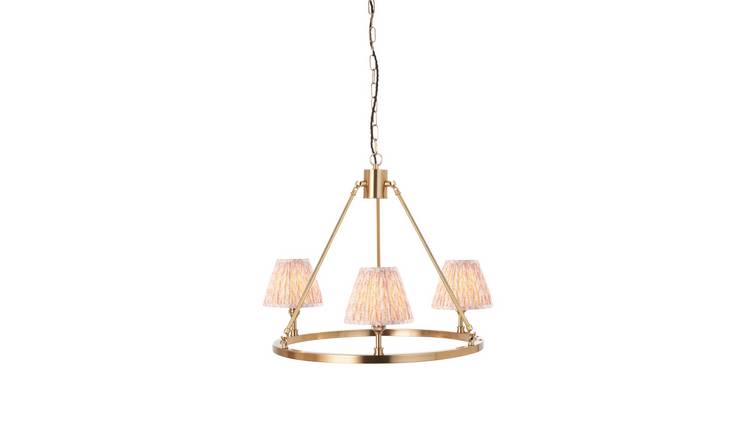 Loops Direct 66cm Diameter Steel and Fabric Pendant Light - Brushed Aged Brass
