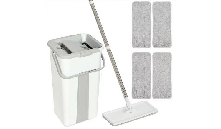 HOMCOM 2 Chamber Wringer 5 Microfibre Pads Flat Mop and Bucket Set – White