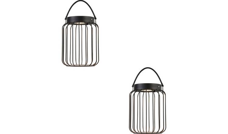 Loops Direct Pack of 2 Steel and Glass Solar Table Lamp - Matt Black