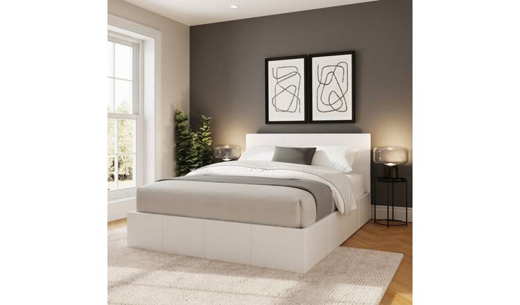 GFW Side Lift Double Faux Leather Ottoman Bed - White