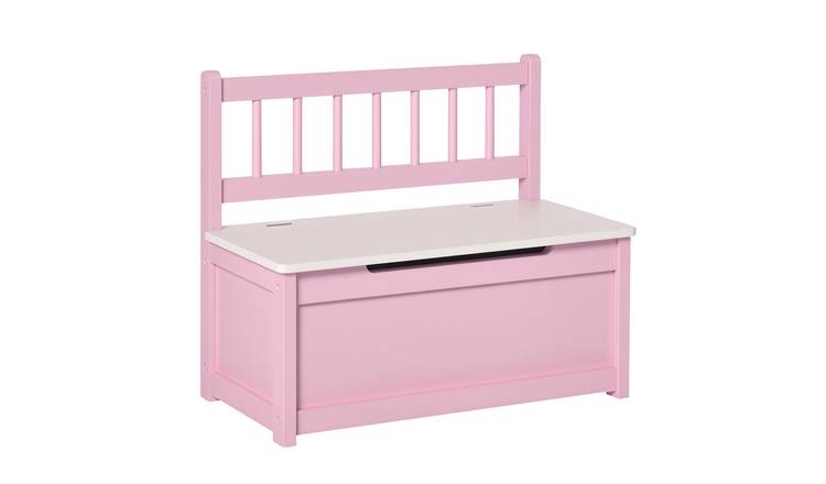HOMCOM 2 in 1 Wooden Toy Box Wooden Toy Box Kids Seat - Pink