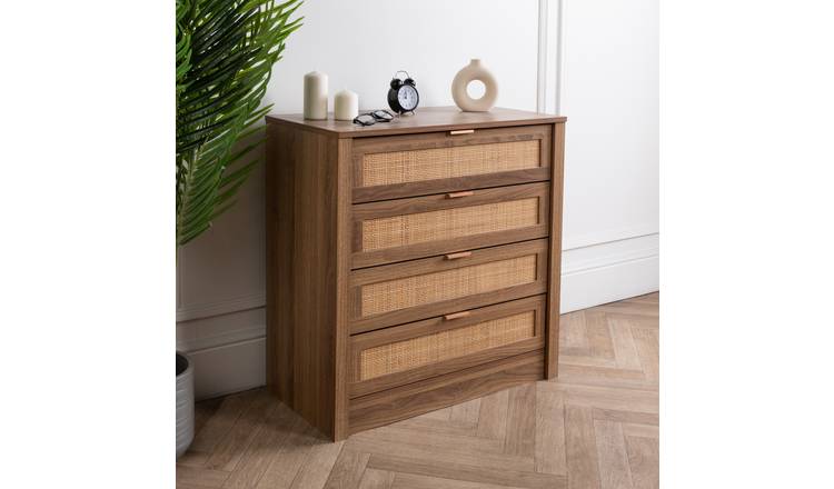 Home Treats Rattan 4 Drawer Chest - Dark Wood