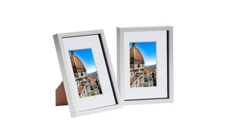 Nicola Spring 3D Box Photo Frames - 8x12" with Mount - White - Set of 2