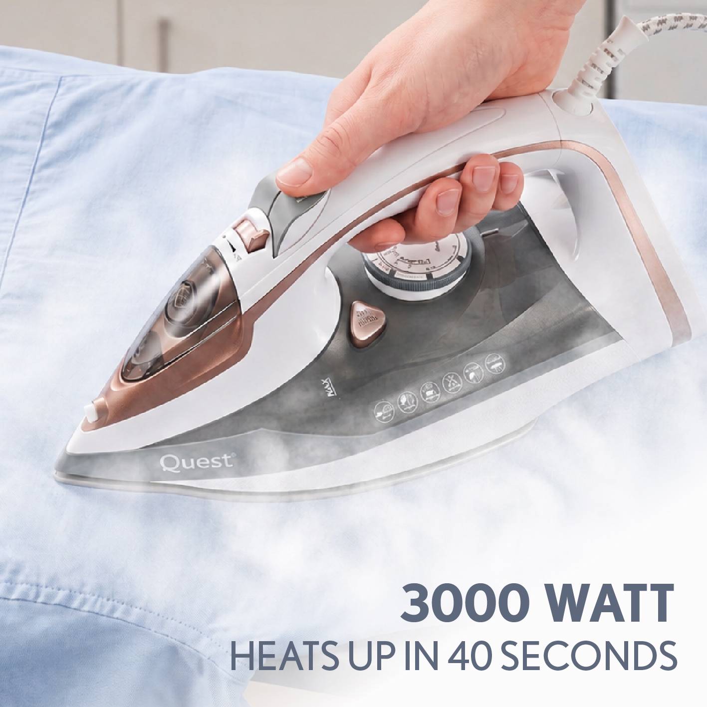 Quest 3000w Steam Iron - White - Image 3