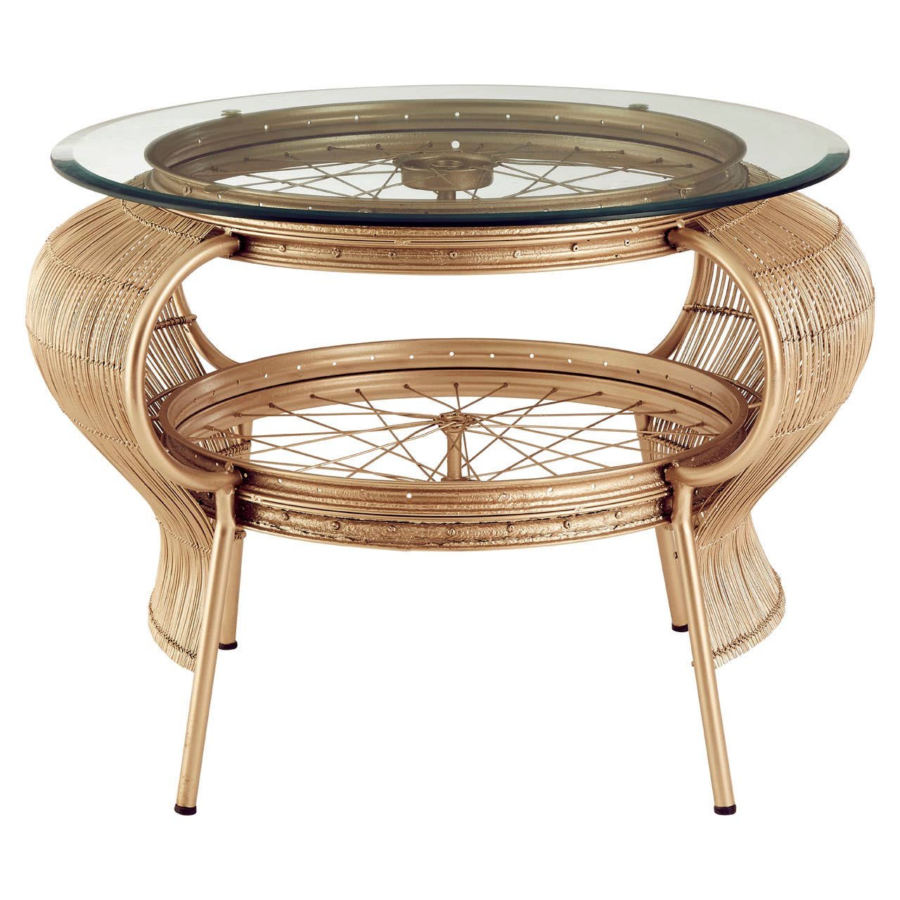 Orsina Mantis Round Glass Coffee Table – Champagne Gold - Image 2