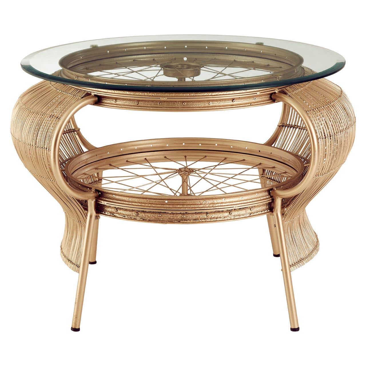 Orsina Mantis Round Glass Coffee Table – Champagne Gold - Image 2