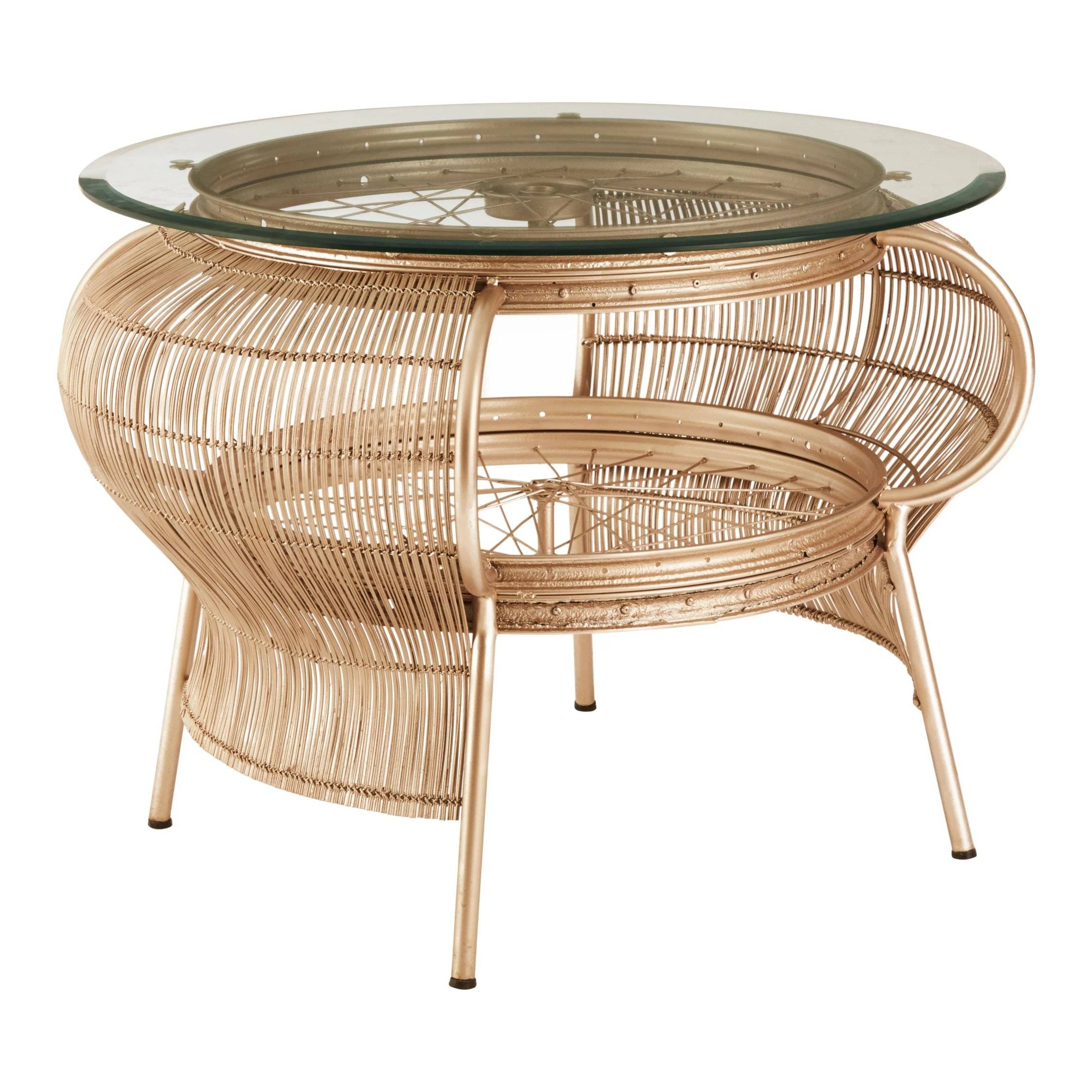 Orsina Mantis Round Glass Coffee Table – Champagne Gold - Image 3