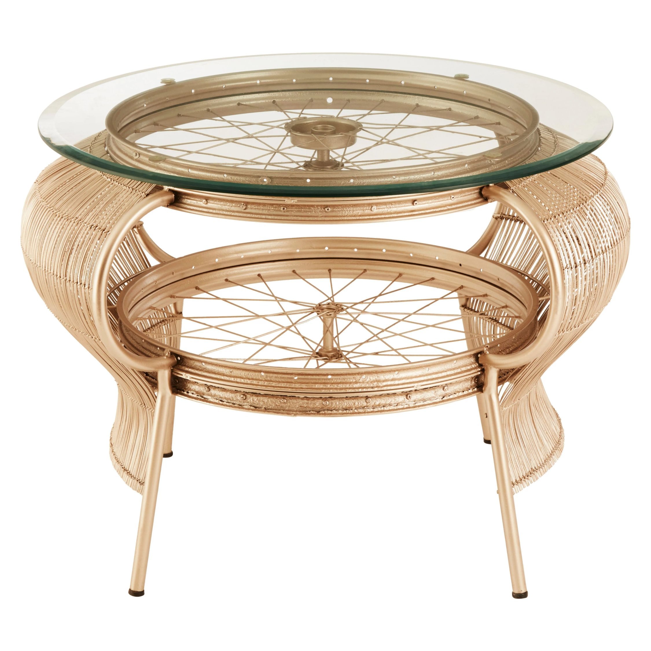 Orsina Mantis Round Glass Coffee Table – Champagne Gold - Image 4