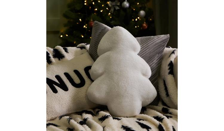 OHS Winter Faux Fur Tree Cushion - White - 45 x 30 x 9cm