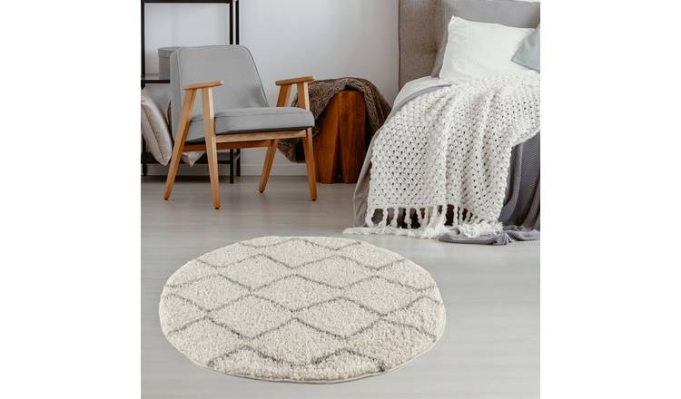 The Rugs Cream and Grey Moroccan Shaggy Zigzag Round Rug - 120cm