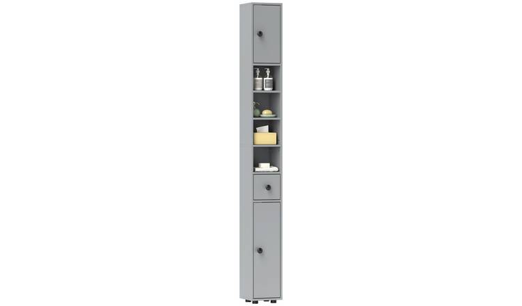 kleankin 2 Door Tall Bathroom Cabinet with 4 Open Shelves - Grey