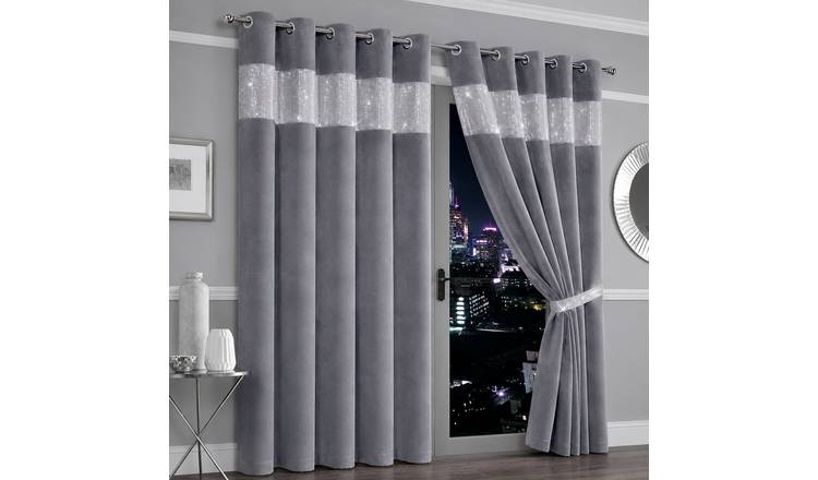 New Edge Blinds Silver Diamante Blackout Eyelet Curtains - 167cm x 229cm