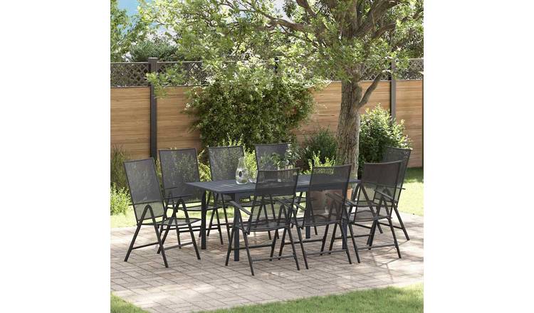 Walplus 9 Piece Metal Garden Dining Set - Anthracite - 180 x 80 x 74 cm