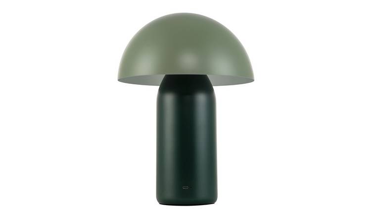 Happy Homewares Dark Green Rechargeable Mushroom in Two Tone Table Lamp - 25cm