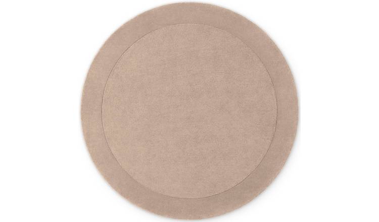 Villeroy and Boch  Beige  Kari Handmade Wool Blend Bordered Round Rug - 200cm