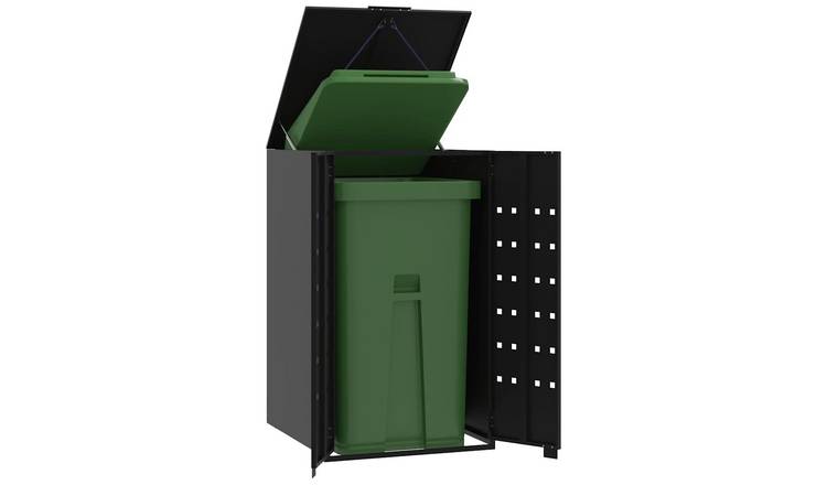Walplus Single Steel Wheelie Bin Store - Black - 69 x 79 x 117 cm