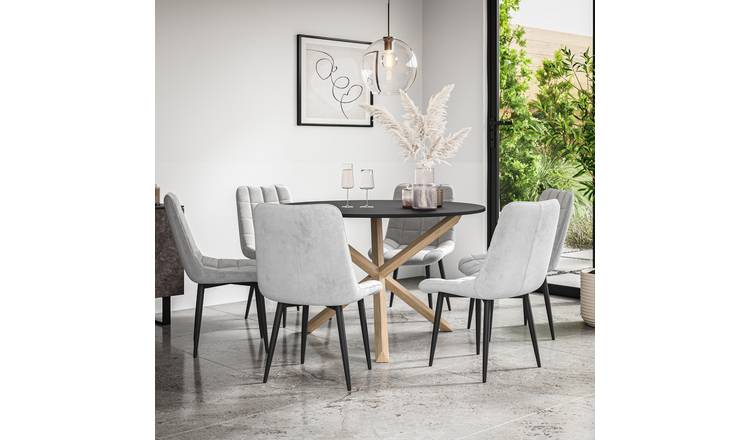 Furniture Online Malvern Nova Black Top Dining Table & 6 Grey Chairs