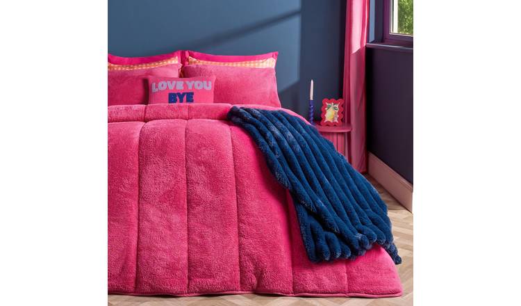 OHS Teddy Fleece 10.5 Tog Thermal Coverless Duvet Set Hot Pink - Single
