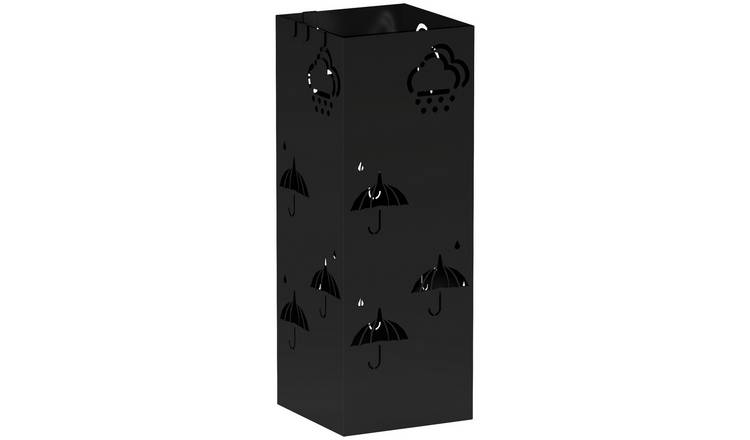 HOMCOM Square Metal Umbrella Stand with Removable Drip Tray - Black