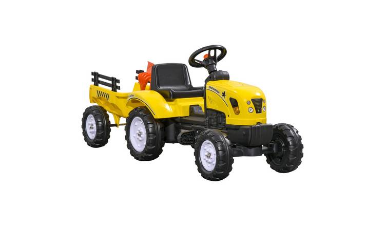HOMCOM 3 Years Plus Kids Trailer Shovel and Rake Ride on Tractor Toy – Yellow