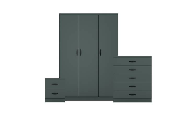 Vida Designs Riano Bedroom Set (Bedside, 5 Drawer Chest, 3 Door Wardrobe)- Green
