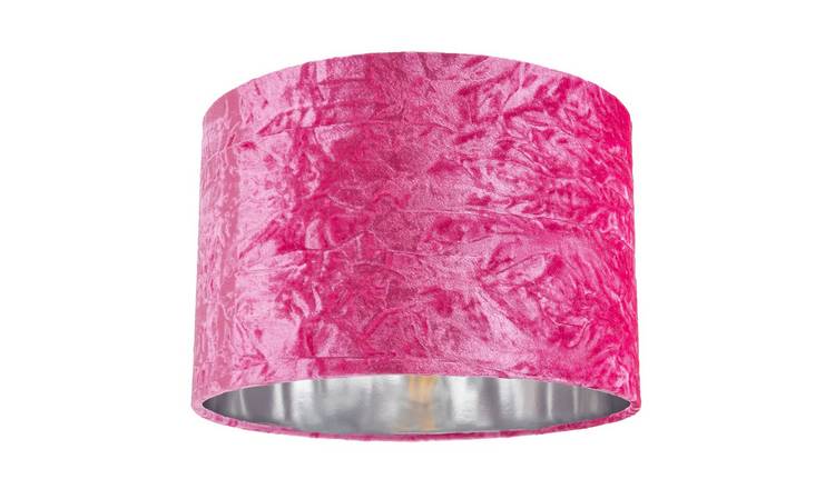 Happy Homewares Pink Crushed Velvet with Shiny Silver Inner Lampshade - 30cm