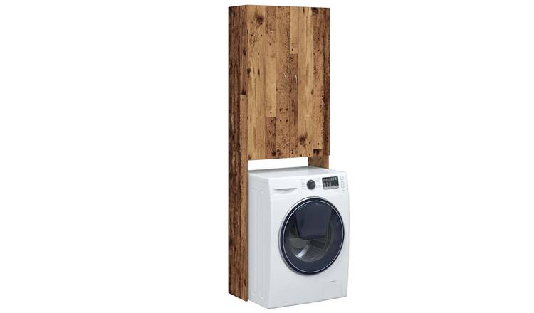 Walplus 3 Compartment Washing Machine Cabinet - Old Wood - 64 x 25.5 x 190 cm