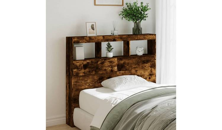 Walplus Engineered Wood LED Headboard Cabinet - Dark Oak - 120 x 17 x 102 cm