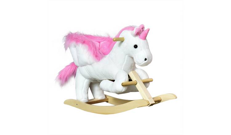HOMCOM Plush Unicorn Wood Base Music Toddler Rocking Horse - White
