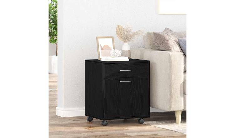 Walplus Engineered Wood Wheels Rolling Cabinet - Black Ash - 45 x 38 x 54 cm
