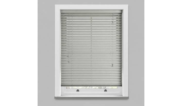 New Edge Blinds Dove Grey Faux Wood String Venetian Blind - 90cm x 120cm