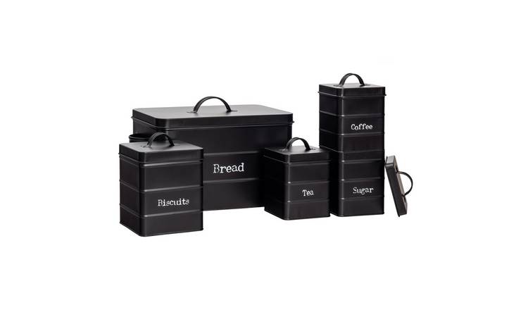 Harbour Housewares 5 Piece Vintage Metal Kitchen Canisters Set - Black