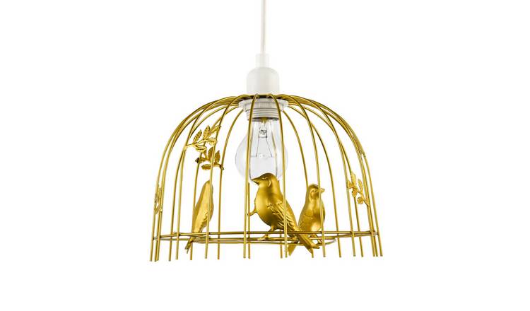 Happy Homewares Gold Birdcage with Birds and Leaves Pendant Shade - 25cm