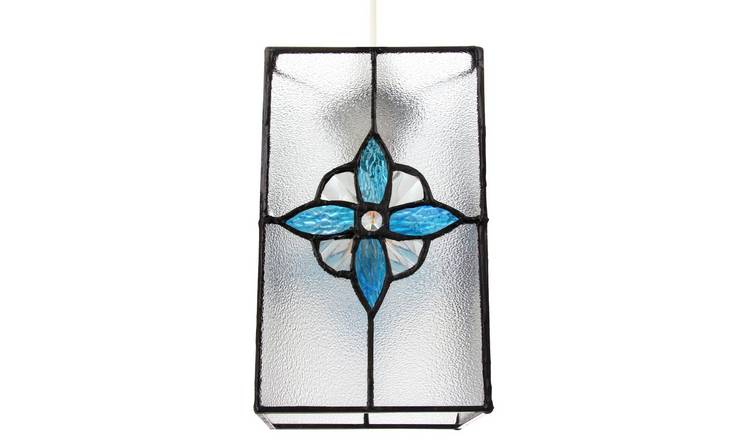 Happy Homewares Teal Clear Glass Tiffany with Coloured Pendant Shade - 14cm