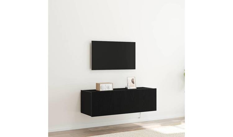 Walplus 2 Piece Engineered Wood TV Wall Cabinet - Black Oak - 100 x 35 x 31 cm