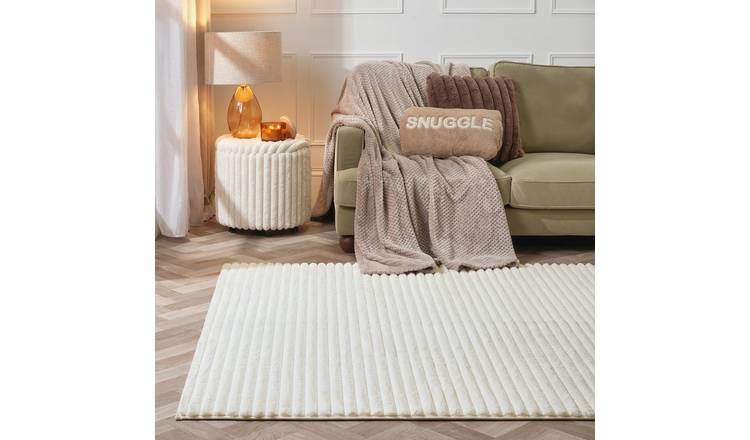 OHS Faux Fur Ribbed Fleece Rug - 120 x 170cm - Cream