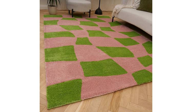 The Rugs Pink and Green Joli Chequered Rug - 80 x 150cm