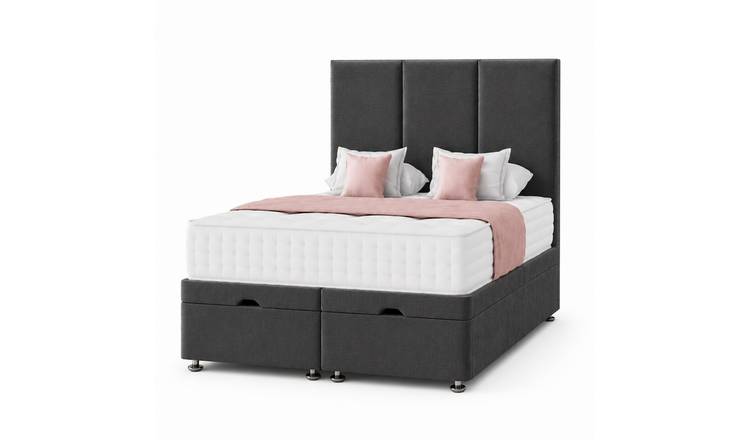 Comfy Deluxe King End‑lift Ottoman Plush Storage Bed Set - Grey